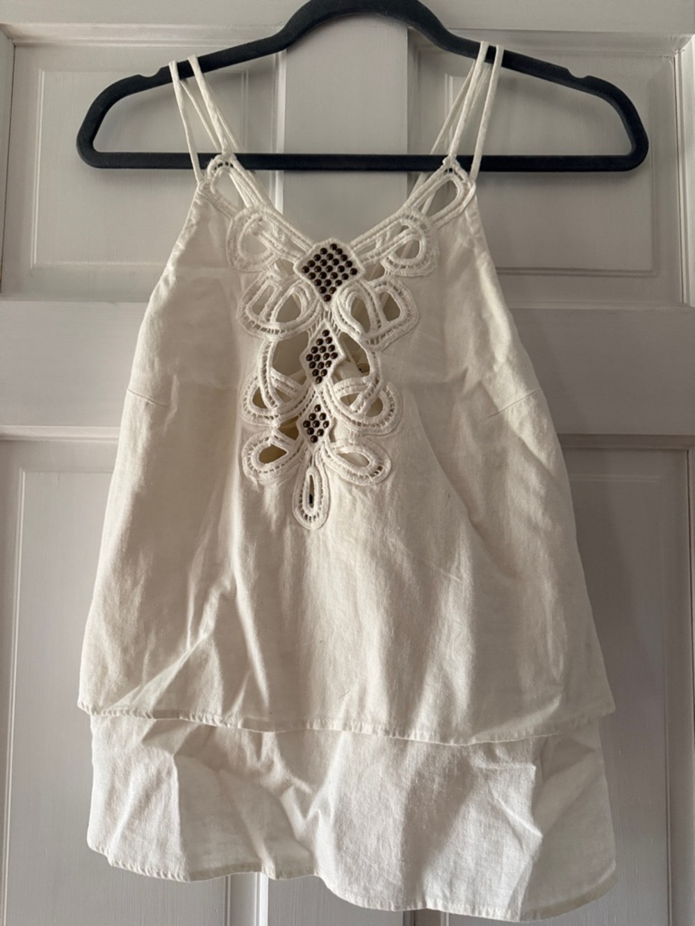 Zara Cream Crochet-Front Double-Strap Camisole